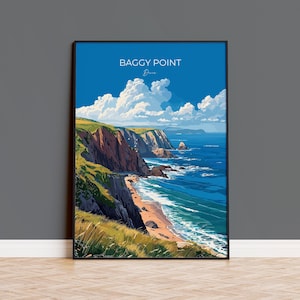 Baggy Point Travel Poster Wall Art, Travel Print of Baggy Point,  England, Devon Art Lovers Gift, Travel Art Gift