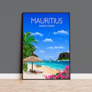 Mauritius Travel Poster Wall Art, Travel Print of Mauritius, Indian Ocean Art, Mauritius Art Lovers Gift, Mauritius Wall Decor