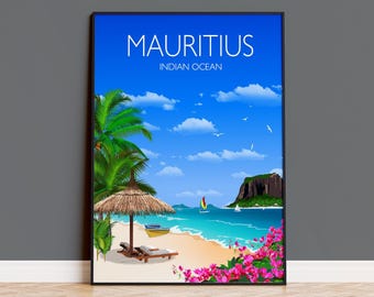 Mauritius Travel Poster Wall Art, Travel Print of Mauritius, Indian Ocean Art, Mauritius Art Lovers Gift, Mauritius Wall Decor