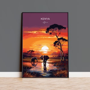 Kenya Travel Print, Travel Poster of Kenya, Kenya Gift, Kenya Sunset Africa, Africa Art Gift, Wall Art Print
