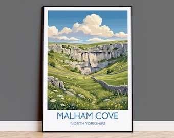 Malham Cove Print, Yorkshire Dales Wall Art with Border, North Yorkshire Poster, England Travel Print, Malham Gift