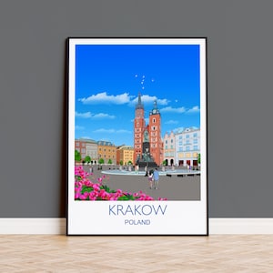 Krakow Travel Poster, Travel Print of Krakow, Poland, Krakow Gift, Poland Wall Art
