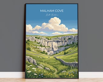 Malham Cove Poster, Yorkshire Dales Wall Art, North Yorkshire Print, England Travel Poster, Malham Gift