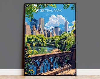 Central Park New York Travel Poster Wall Art, Travel Print of Central Park, New York , New York Art Lovers Gift, USA Art Gift