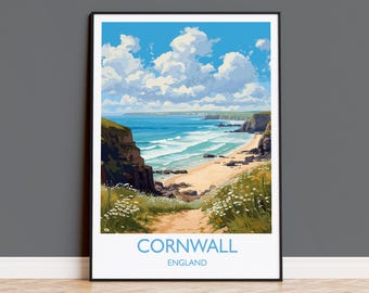 Cornwall Travel Poster, Travel Print of Cornwall, England, Cornwall Art, Cornwall Gift, Wall Art Print