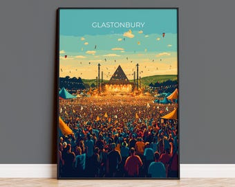 Glastonbury Travel Poster, Travel Print of Glastonbury, Somerset, England, Glastonbury Art, Festival Art Gift, Somerset Wall Art Print