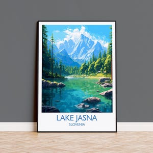 Lake Jasna Travel Poster, Travel Print of Lake Jasna, Slovenia, Slovenia Art, Lake Jasna Gift, Wall Art Print