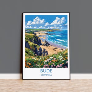 Bude Travel Print, Travel Poster of Bude, England, Cornwall Art, Bude Art Lovers Gift, Wall Art Print