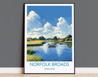 Norfolk Broads Travel Print, Travel Poster of Norfolk Broads, England, Norfolk Art, Norfolk Broads Gift, Wall Art Print