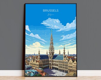Brussels Wall Art Travel Poster, Travel Print of Brussels, Belgium Poster, Brussels Art Gift, Belgian Art Lovers Travel Gift