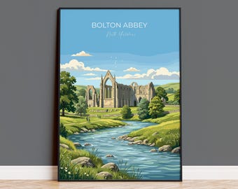 Bolton Abbey Poster, Yorkshire Dales Wall Art, Wharfedale Print, England Travel Poster, Bolton Abbey Gift