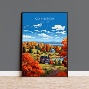 Port of 1988 Print, Reise Poster von Conneticut, Herbst Herbst Kunst Geschenk, Conneticut Kunst Geschenk, USA, Reisegeschenk