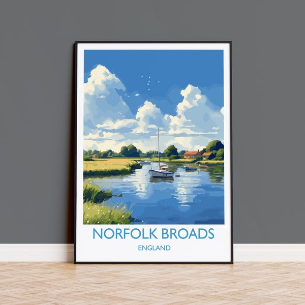 Norfolk Broads Travel Print, Travel Poster of Norfolk Broads, England, Norfolk Art, Norfolk Broads Gift, Wall Art Print