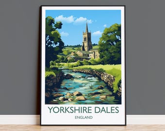 Yorkshire Dales Travel Poster, Travel Print of Yorkshire Dales,  England, Yorkshire Dales Art, Yorkshire Dales Gift, Wall Art Print