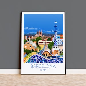 Barcelona Travel Poster Wall Art, Travel Print of Barcelona, City of Barcelona Art Lovers Gift, Spain City Art, Barcelona Cityscape
