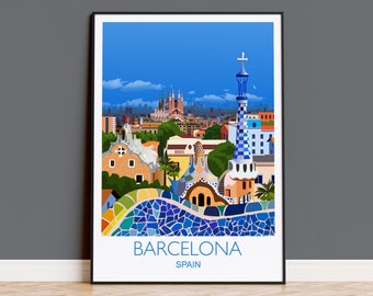 Barcelona Reiseplakat Wandkunst, Reisedruck von Barcelona, Stadt Barcelona Kunstliebhaber Geschenk, Spanien Stadtkunst, Barcelona Stadtbild