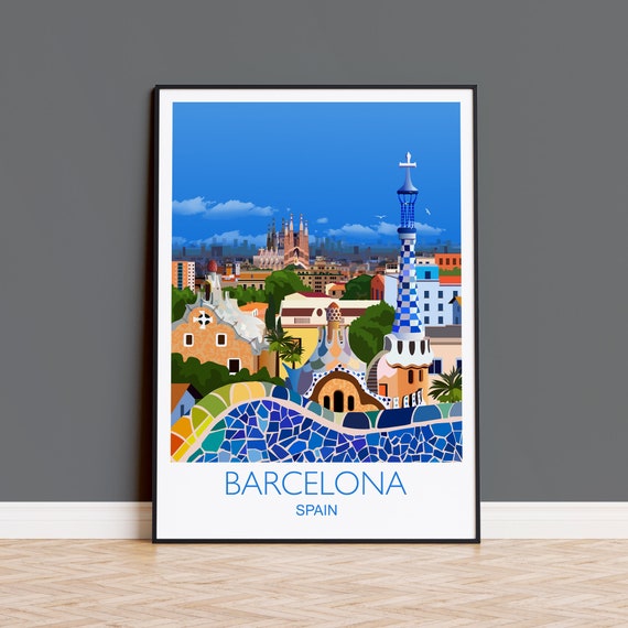 Barcelona Travel Poster Wall Art, Travel Print of Barcelona, City