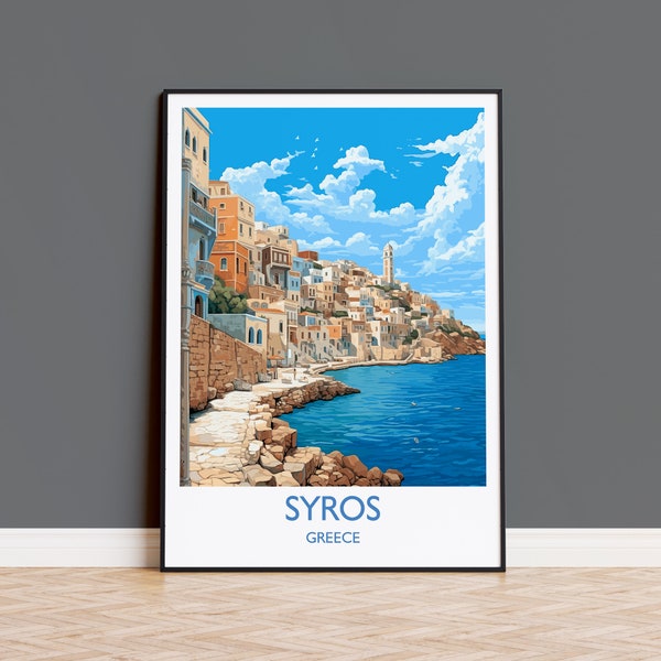 Impression de voyage Syros, affiche de voyage de Syros, cadeau Grèce, art des îles grecques, cadeau Syros, impression d'art mural
