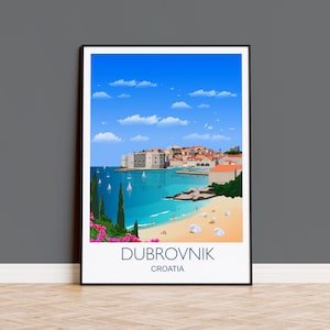 Dubrovnik Travel Poster Wall Art, Travel Print of Dubrovnik, Dubrovnik Art Lovers Gift, Travel Wall Art, Croatia Travel Poster