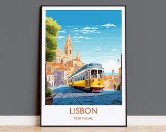 Lissabon Reisedruck Wandkunst, Reiseplakat von Lissabon, Lissabon Kunstdruck, Portugal Wanddruck, Lissabon Geschenk, Lissabon Tram Kunstwerk