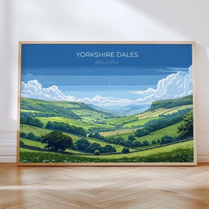 Yorkshire Dales Landscape Travel Poster Wall Art, Travel Print of Yorkshire Dales, Yorkshire Dales Art Lovers Gift, English Countryside