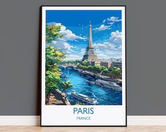 Póster de viaje de París, impresión de viaje de París, Francia, regalo para amantes del arte de París, arte mural de la Torre Eiffel de Francia