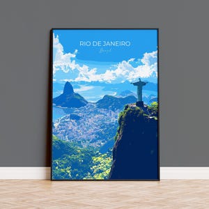 Affiche de voyage de Rio de Janeiro, impression de voyage de Rio de Janeiro, affiche de la ville du Brésil, cadeau pour les amateurs d&#39;art mural de Rio de Janeiro, cadeau d&#39;art du Brésil
