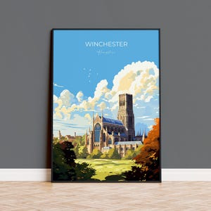 Winchester Travel Poster Wall Art, Travel Print of Winchester, England, Hampshire Art Lovers Gift, English Countryside