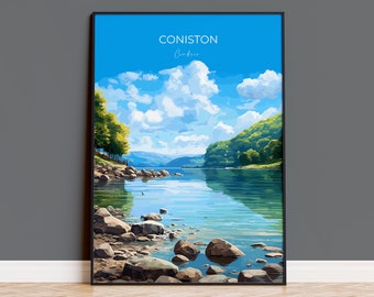 Coniston Travel Wall Art Poster, Coniston Travel Print, England, Cumbria Art, Coniston Art Lovers Gift, Lake District Gift