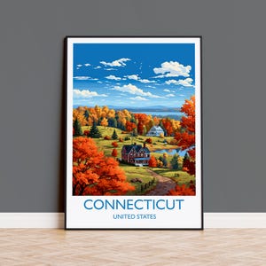 Connecticut Poster, Travel Print of Connecticut, Autumn Fall Art Gift, Connecticut State, USA, Travel Gift