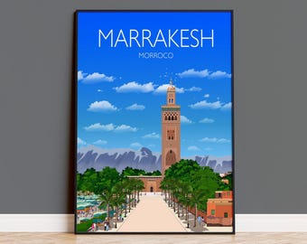 Travel Poster of Marrakesh, Travel Print of Marrakesh, Marrakesh Morocco, Morocco Travel Poster, Marrakesh Cityscape