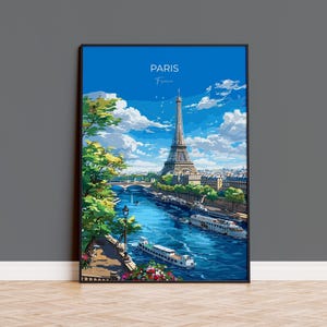 Paris Travel Print, Travel Poster of Paris, France, Paris Art Lovers Gift, Eiffel Tower France Wall Art
