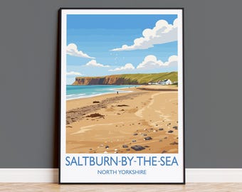 ソルトバーン・バイ・ザ・シー旅行プリント、ソルトバーン・バイ・ザ・シー旅行ポスター、ヨークシャーギフト、イングランド、ノースヨークシャーアート、ソルトバーンの壁アートギフト