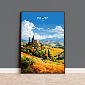 Tuscany Travel Poster Wall Art, Travel Print of Tuscany, Tuscany Art Lovers Gift,  Italy Art Gift