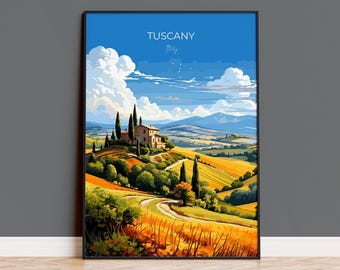 Tuscany Travel Poster Wall Art, Travel Print of Tuscany, Tuscany Art Lovers Gift,  Italy Art Gift