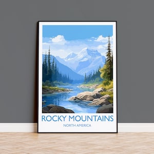 Rocky Mountains Poster, Travel Print of Rocky Mountains, Rockies Art North America, USA, Canada, Travel Gift
