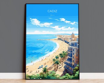 Cadiz Travel Print Wall Art, Travel Poster of Cadiz , Spain, Cadiz  Art Gift, Spanish Coast Art