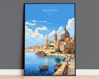 Valletta Travel Poster Wall Art, Travel Print of Valletta, Malta, Valletta Art, Valletta Art Lovers Gift, Malta Art Gift