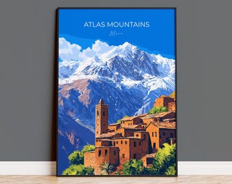Atlas Mountains Travel Poster Wall Art, Travel Print of Atlas Mountains Art Lovers Gift, Morocco Wall Art