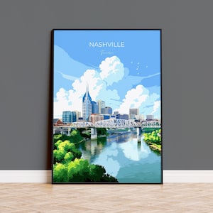 Nashville Travel Poster Wall Art, Travel Print of Nashville, Nashville Art Lovers Gift, Tennessee USA Art Gift