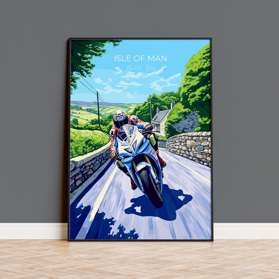 Isle of Man Print Motorbike Wall Art, Travel Poster of Isle of Man