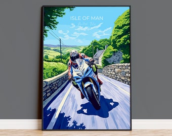 Isle of Man Print Motorbike Wall Art, Travel Poster of Isle of Man, Motorbike Racing Art, Isle of Man Art Gift,  British Isles Wall Art