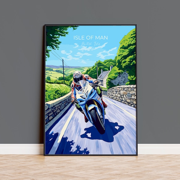 Isle of Man Print Motorbike Wall Art, Travel Poster of Isle of Man, Motorbike Racing Art, Isle of Man Art Gift,  British Isles Wall Art