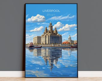 Liverpool Travel Print, Travel Poster of Liverpool, Merseyside, England, North West Coast Art, Liverpool Gift, Wall Art Print