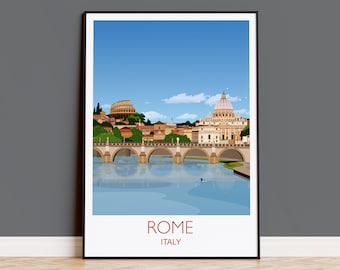 Rome Travel Poster Wall Art, Travel Print of Rome, Rome Art Lovers Gift, Italy Travel Art, Rome Cityscape