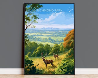 Richmond Park Travel Poster, Travel Print of Richmond Park, Surrey, London, England, London Art, London Gift, Wall Art Print