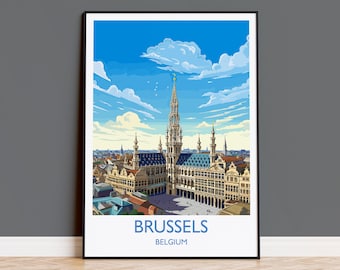 Brussels Wall Art Travel Poster, Travel Print of Brussels , Belgium Poster, Brussels Art Gift, Belgian Art Lovers Travel Gift