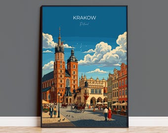 Krakow Poland Poster, St Mary’s Basilica Wall Art, Main Market Square Print, Polish Travel Poster, Krakow Gift