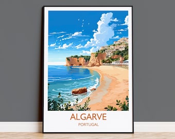 Algarve Travel Print, Travel Poster of Algarve, Portugal, Algarve Art, Algarve Gift, Wall Art Print