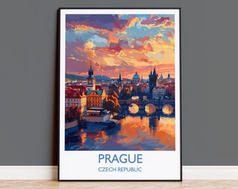 Prague Travel Poster Wall Art, Travel Print of Prague, Prague Art Lovers Gift, Czech Republic City Art Gift